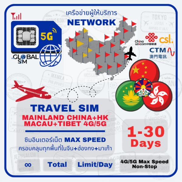 The Global SIM eSIM จีน ฮ่องกง มาเก๊า ทิเบต China Hong Kong Macau Tibet eSIM
