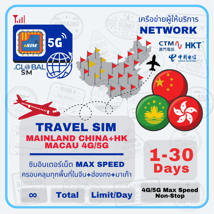 The Global SIM eSIM จีน ฮ่องกง มาเก๊า China Hong Kong Macau eSIM