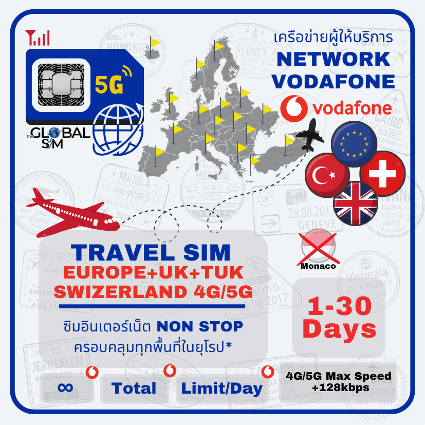 The Global SIM ซิมยุโรป Europe SIM Card Vodafone
