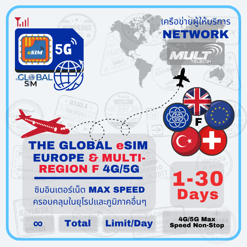 The Global SIM eSIM ยุโรป สวิต อังกฤษ ตุรกี และภูมิภาคต่างๆทั่วโลก 48+ ประเทศ