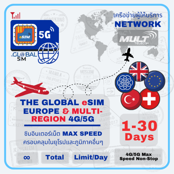 The Global SIM eSIM ยุโรป สวิต อังกฤษ ตุรกี และภูมิภาคต่างๆทั่วโลก 70+ ประเทศ