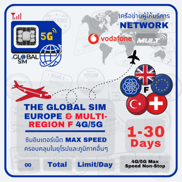 The Global SIM ซิม ยุโรป สวิต อังกฤษ ตุรกี และภูมิภาคต่างๆทั่วโลก 48+ ประเทศ